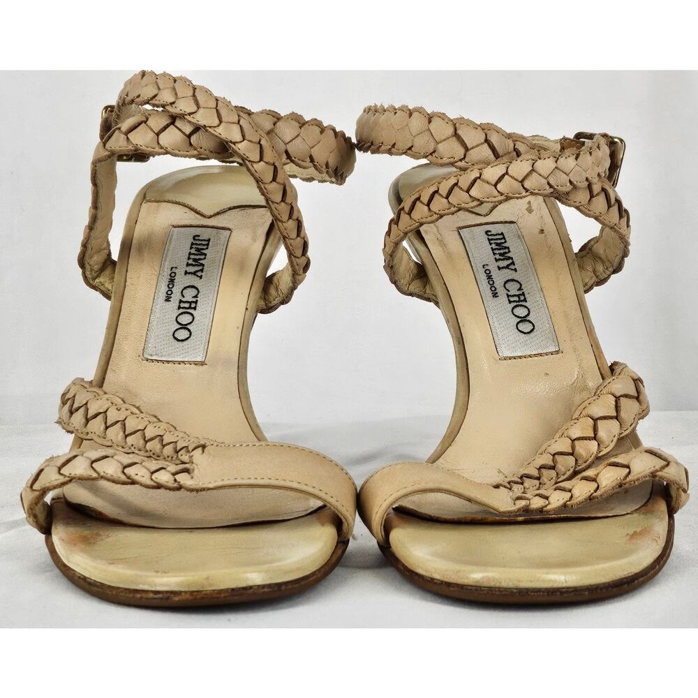JIMMY CHOO AUTHENTIC VINTAGE WOMEN'S BEIGE STRAPPY ANKLE HEELS – SIZE 6.5 (37.5) - Picture 9 of 11